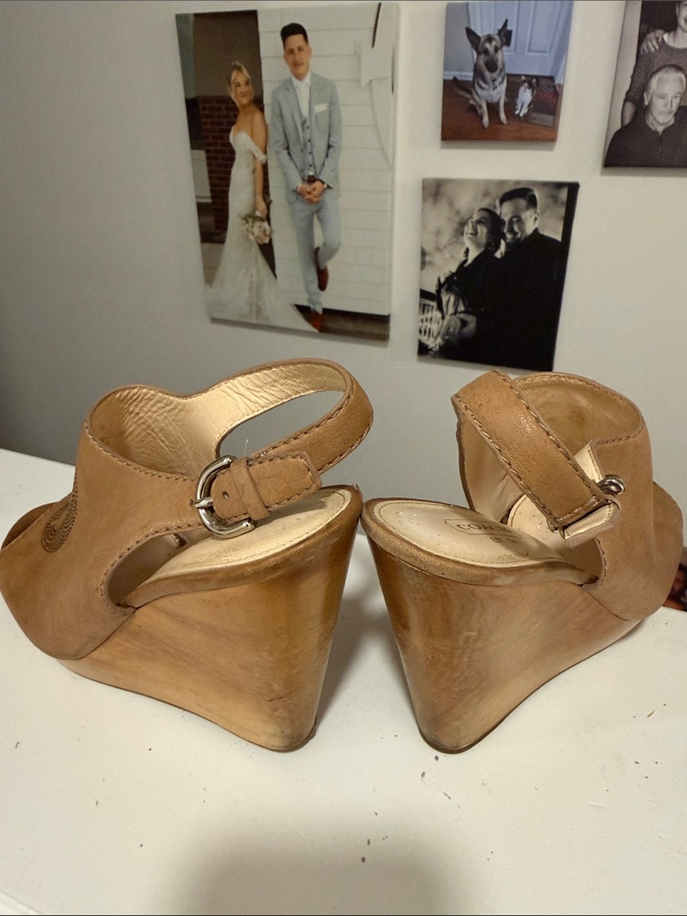 COACH Women's Tan Leather Perforated Slingback Wedge Sandals - Picture 3 of 10